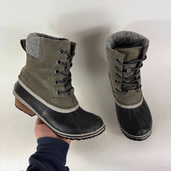 Sorel Slimpack II Snow Boots Women's 7 Green Black Waterproof Lace-Up Block Heel - Picture 1 of 10